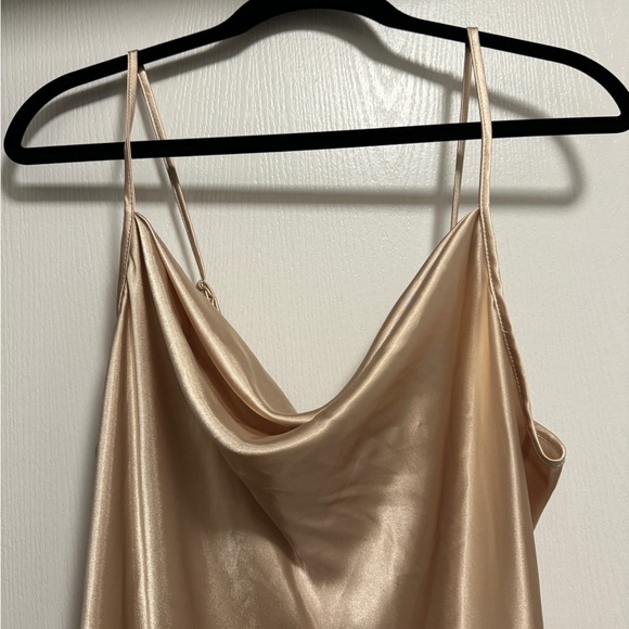 BEBE Gold Satin Cowl Neck Slip Midi Dress Size Large - Picture 10 of 11
